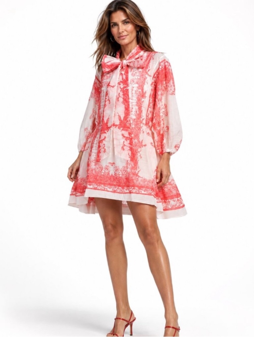 NANCY YANG Organza Toile Floral Print Hi Low A-Line Mini Dress Size L NEW